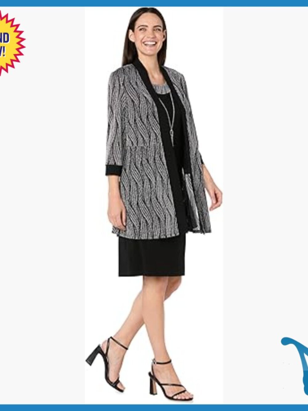 Metallic Jacquard 2-Piece Jacket Dress Set, 3/4 Sleeve Formal Ensemble